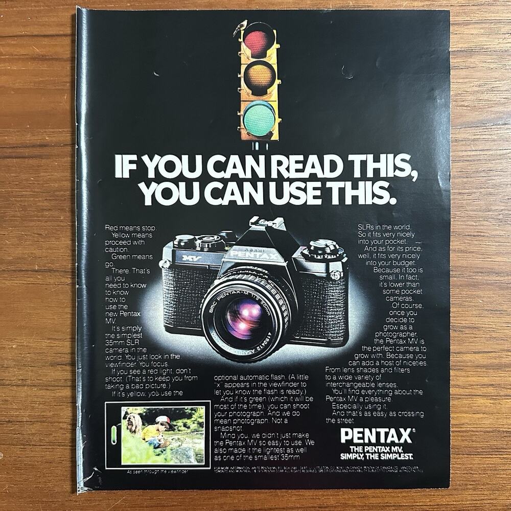 1979 Pentax MV Camera Magazine Ad - If You Read, You can Use!